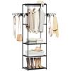 WOLTU Appendiabiti Aperto 3 in 1, Stendibiancheria Autoportante con Asta Porta Abiti, 4x2 Ganci e 3 Ripiani, per Camera da Letto/Corridoio/Guardaroba, Struttura in Metallo, 53,5x35,5x171cm, Nero