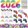 Dongcill 34 Pezzi Decorazioni Capodanno 2026, Anno Nuovo 2026 Photo Booth Accessori, Cerchietti per Capelli Happy New Year, Cannone Spara Coriandoli, 2026 Capodanno Festa Photo Booth