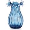 DOVDOV Vaso di Vetro Soffiato Blu Unico - Decorazione da Tavolo Moderna per Soggiorno, Matrimonio, Ufficio - Centrotavola per Fiori