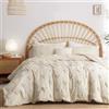 Lanqinglv Set Biancheria da Letto Beige 200x220cm Stile Boho Trapuntato Ricamo a Mano Esquisito Motivo Cuore Chic Trapunta Vintage per Letto Matrimoniale con Cerniera e 2 Federe 80x80cm