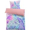 MUSOLEI Copripiumino a sirena, 140 x 200 cm, per bambina, rosa 3D, motivo stampato, set da letto singolo, in microfibra, con cerniera con federa 65 x 65 cm, regalo per festa di compleanno