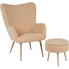 IlGruppone Poltrona Imbottita Ergonomica con Schienale E Braccioli con Poggiapiedi Contenitore Camera da Letto Salotto Moderna Pouf Sedia Effetto Teddy Morbida - Biscotto