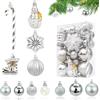 Winwild Set di 34 palline di Natale in plastica, colore argento e bianco, decorazione natalizia, 13/8/6/3 cm, palline per albero di Natale, decorazioni natalizie
