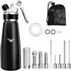 ColCospie Sifone da Cucina,500ML Sifone Panna Montata Alluminio,Sifon da Casa per Spume Panna Montata Dolci E Salate Mousse Decorazioni,4 punte per iniettori,3 beccucci in acciaio inossidabile,Pennello pulito