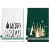 Artscope Set di 2 Strofinacci Cucina Natalizio Albero di Natale e Fiocchi di Neve Asciugamani da Cucina Natalizie per Decorazioni Cucina 45x66cm (Verde)