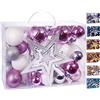 Brubaker Set di 50 Pezzi Palline di Natale con Cima d'albero - Decorazioni per L'Albero di Natale in Rosa, Bianco e Argento