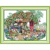 Stitchmelody 14CT Contato Cross Stitch Kit DIY Completo Ricamo DMC Threads Set Ricamo Non Stampato Tessuto Bianco Per I Principianti-Cabina Fiorita 44cm×33cm