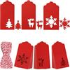 YUYWWAN 150 PCS Etichette Regalo di Natale Albero Natale Fiocchi Neve Renna Etichettes Kraft di Natale con Corda di Canapa per Decorazioni Christmas Tree Regali Festa (Rosso)
