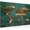 Runa Art Mappa Del Mondo Quadri Soggiorno Grande Verde Marrone Antico 120 x 80 cm 3 Pezzi Decorazione Murale 109031b