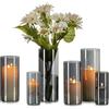 Hewory Vaso Vetro Cilindrico Vaso Fiori: Hewory 6 Vasi Vetro per Candele Galleggianti, Nero Vasi Decorativi Interno Moderni Grigio per Pampas Centrotavola Soggiorno, 15/20/25