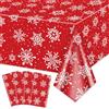 QUERICKY Set da 4 tovaglie invernali con fiocchi di neve, 220x130 cm, copertura per tavolo con fiocchi di neve per decorazioni di compleanno invernali e sfondo per feste natalizie, rosso