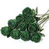 LEUCHTAMOR 10 rose artificiali verde scuro rosa finta realistiche rose finte per bouquet di nozze fai da te, centrotavola per addio al nubilato, composizioni floreali, tavoli per feste, decorazioni