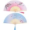 Hotop 2 Pezzi Ventilatore Piegante Ventilatore bambù con Donna delle Nappe Ventilatori in bambù per Parete di Decorazione, Regalo (Pesca Rosa Fiorire C e Pattern di Ciliegio Blu)