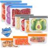 Lerine 10 Sacchetti Freezer, Sacchetti Alimenti Richiudibili, Sacchetti Riutilizzabili Senza BPA per Verdure, Latte, Snack e Carne Multicolore(3 Galloni 4 Panini 3 Snack)