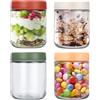 Cotepi 4Pz 500 ML Barattoli in vetro,Barattoli di Avena con Coperchio di Vetro, Contenitore di Vetro per Avena Riutilizzabili, per yogurt, budino, insalata, miele