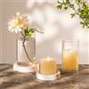 NUPTIO Portacandele in vetro, in legno: set da 2 pezzi, colore bianco rustico, portacandele in vetro con fondo, vaso grande, candela, candelabro, decorazione da tavolo, tavolo da pranzo, Natale