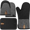 BONTHEE Guanti da forno resistenti al calore Set di mini guanti da forno Guanti da forno con strisce di silicone antiscivolo per cucinare e cuocere - Set di 4 -Nero