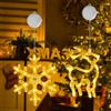 OUILA Luci Natale Decorazioni Natalizie Tenda, Fiocchi di Neve & Alci Rudolph Decori Natalizi per Finestre Natale con Ventose e Timer Luci Natale a Batteria Lucine Interne per Finestre (Bianco Caldo)
