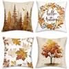 COZZSNUGE Federe Cuscini Autunno Arancia Foresta Albero Foglie d'acero Ghirlanda Vellutato Federe Cuscino Decorativi per Divano Letto Casa Terrazza 45 x 45 cm Set di 4