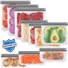 Lerine 10 Sacchetti Freezer, Sacchetti Alimenti Richiudibili, Sacchetti Riutilizzabili Senza BPA per Verdure, Latte, Snack e Carne Grigio(3 Galloni 4 Panini 3 Snack)