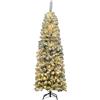 RELAX4LIFE Albero di Natale Slim 180cm, Albero di Natale con 250 Luci Incorporate, Albero Artificiale Innevato, Decorazioni Natalizie per Camino Home Office (180cm)