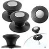 KADAX Manopola per Coperchio in Plastica e Acciaio Inossidabile, Maniglia Universale per Pentola, Pomelli per Vetro (2 Pezzi, Nero/Argento)