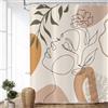 ASDCXZ Tenda da doccia beige 180 x 180 cm stile bohémien moderna astratta arte per ragazza viso fiori verde foglie lavabile in poliestere impermeabile tenda da doccia per vasca da bagno con 12 ganci