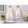 Corredocasa Coppia Asciugamani in Spugna di Puro Cotone, Made in Italy - Set Asciuga Mani con Balza Decorativa Pasquale, Morbidi e Assorbenti - Biancheria Bagno Elegante Primaverile (Panna)