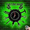 ALICESER Orologio da parete personalizzato per officine di riparazioni, insegna al neon, nome in metallo illuminato, orologio LED silenzioso al quarzo