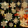 CHRORINE Chlorine, 52 Pezzi di Ornamenti di Fiocchi di Neve con Glitter Oro, Decorazione di Fiocchi di Neve per Albero di Natale, Accessori per Finestre e Porte, Decorazioni per Feste di Capodanno