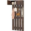 HOMASIS Appendiabiti da Parete con Armadietto in Legno, Attaccapanni Muro con 5 Ganci, Cappelliera Organizzatore per Ingresso, Corridoio, Soggiorno, 90 x 33 x 210 cm (Marrone)