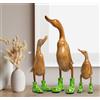 Rikmani - Figura di legno Anatra Stivali Verde Fiorito - Fatto a mano in legno Decorazione Regalo Figurina 32 cm