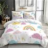 XCQHZYQ Copripiumino una Piazza e Mezza Bambini 150 x 200 cm Stelle Arcobaleno Dei Cartoni Animati Stampato 3D Set Copripiumino Set Biancheria da Letto Poliestere cotone con Cerniera e 1 Federa