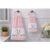 Corredocasa Coppia Asciugamani in Spugna di Puro Cotone, Made in Italy - Set Asciuga Mani con Balza Decorativa Pasquale, Morbidi e Assorbenti - Biancheria Bagno Elegante Primaverile (Rosa)
