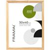 FRAMAI Cornice portafoto 30 x 40 cm, naturale, in vero legno, con plexiglass infrangibile, gancio e supporto