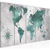 Runa Art Murali XXL Mappa Del Mondo 200 x 80 cm Verde Grigio 5 Pezzi - Made in Germany - 026055c