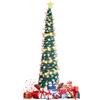 BlyeMichdi Albero di Natale Artificiale Pop-up da 1,5 m, Albero di Natale Pieghevole con 1 Stella e 50 Luci LED, albero di natale Slim con Supporto, Decorazioni per le Feste di Natale al Chiuso