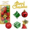 Taeku Palline di Natale - Addobbi Natalizi Infrangibili da 32 Pezzi 4 cm in Plastica, con Scatoline Regalo, Tamburi e Campanelle, Decorazioni Albero di Natale per Interni ed Esterni (Rosso e Verde)