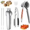 TELAOBAN Antiscivolo Schiaccianoci, Inossidabile Taglia Castagne Pinza con 2 Forchetta in Noce, Clip per Castagne, Multifunzione Taglio della Castagna, Schiaccianoci in Metallo, per Mandorle, Noci