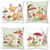 Bonhause Federe per Cuscini Primavera Animali 45 x 45 cm Copricuscini Decorativi Volpe Coniglio Scoiattolo Fungo Fiore Federa per Cuscino Divano Cameretta per Bambini Decorazione Set di 4