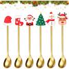 HOWAF 6 Cucchiaini Natalizi, Cucchiaini da caffè Natalizi, Cucchiaini da The, Cucchiaini Natale con Pendenti di Natale Albero di Natale Renna di Natale, Posate Natalizie per Regali Natale, Oro
