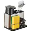 CMOISO Organizzatore per Lavello Cucina, Porta Spugne Lavello Cucina, Organizer in acciaio inossidabile con dispenser di sapone e vano portaoggetti per lavelli da cucina o lavaggio del bagno