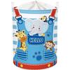 HUUMONSS Grande Cesta Porta Biancheria Bambini Animali Tascabili Elefante Scimmia Pieghevole Cestini Portaoggetti Giocattoli Vestiti per Bagno Cameretta, Blu, 63L