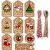 Colrid 100 Pezzi Etichette Regalo di Natale, Etichette in Carta Kraft, Tag Regalo, Etichette Regalo, 10 Stili, con Spago di Juta e Spago Rosso e Bianco, per Decorazioni Natalizie e Confezioni Regalo
