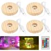 GOEDCH LED Base in Legno: 4 Pezzi Base Luminosa a LED, Base Rotonda Espositiva con Luci LED con Cavo Interruttore USB, Base a LED per Display per Cristallo, Gioielli Acrilico e Resina