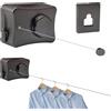 Yallmie Filo Stendibiancheria Retrattile 5,1m, Singola Corda per Biancheria Retrattile in Acciaio Inox, Filo per Stendere Retrattile Anti-cedimento Stendibiancheria da Parete Corda Stendino da Parete per 20kg