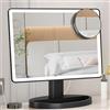 FUNTOUCH Grande specchio per il trucco illuminato con luci, 3 modalità di illuminazione a colori, specchio luminoso con 88 LED, ingrandimento 10X e rotazione a 360°, touch screen, specchio cosmetico