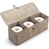 DECRAFTS Bianco Cesta Portaoggetti Seagrass con Coperchio Scatola di Vimini Rettangolare con Scomparti per Organizzare Giocattoli di Snack di Carta Igienica (42cm x 14cm x 14cm)