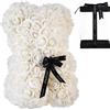 AZXU - Orsacchiotto composto da rose artificiali, per anniversari, regalo per mamma, confezione regalo trasparente inclusa - bianco