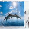 OCEUMACO Tenda Doccia Antimuffa 3D Delfini Elegante Tende Doccia Angolare Tessuto Poliestere Impermeabile 240x200 cm Vasca Bagno Design Mare Stoffa Grande Lavabile Lavatrice con Anelli - Blu 5